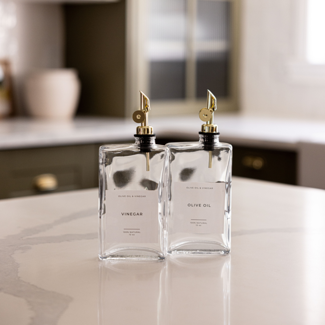 Olive Oil & Vinegar Rectangle Glass Dispenser Bottles