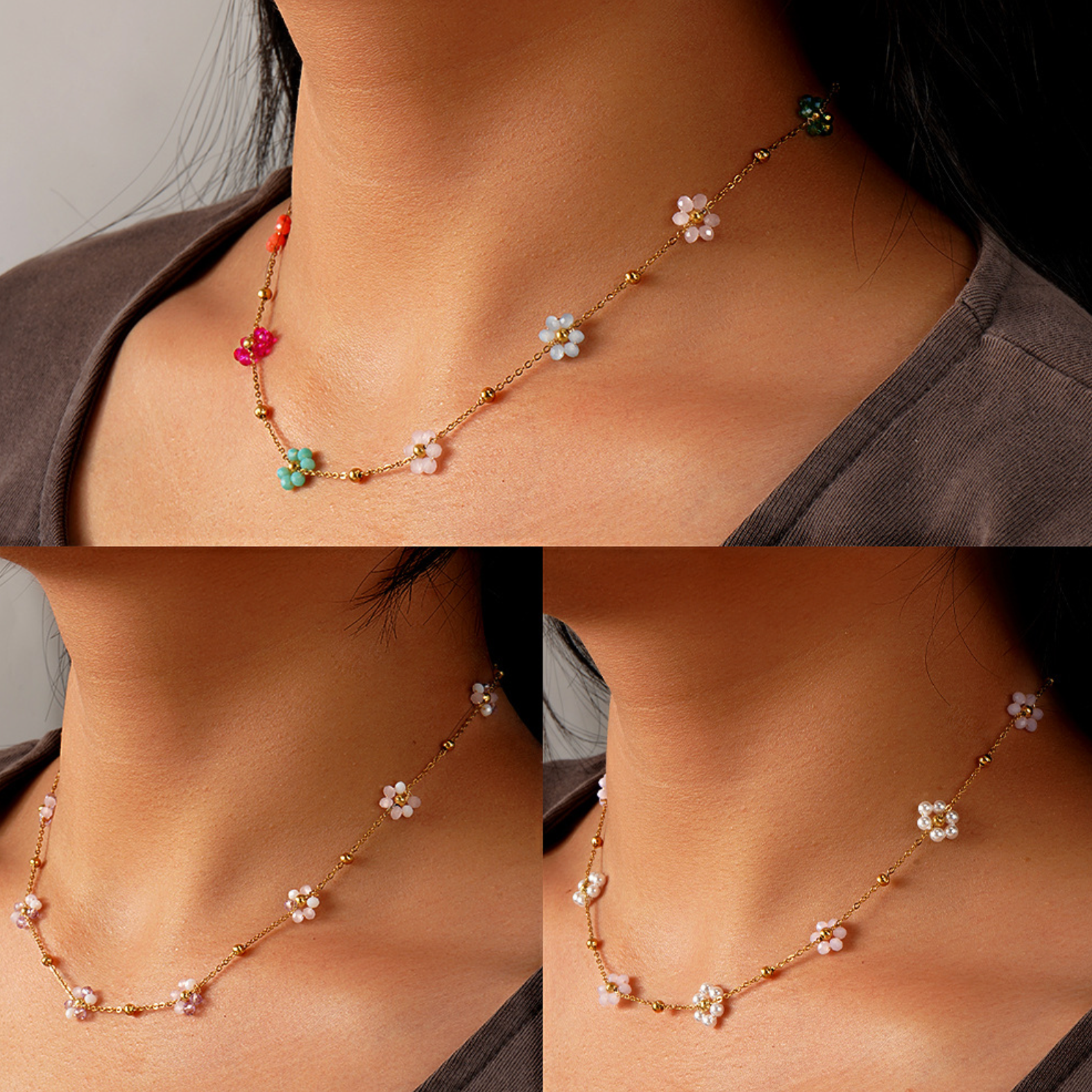 Daisy Chain Beaded Necklace, multi
