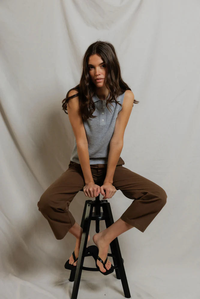 Fran, pointelle sleeveless polo