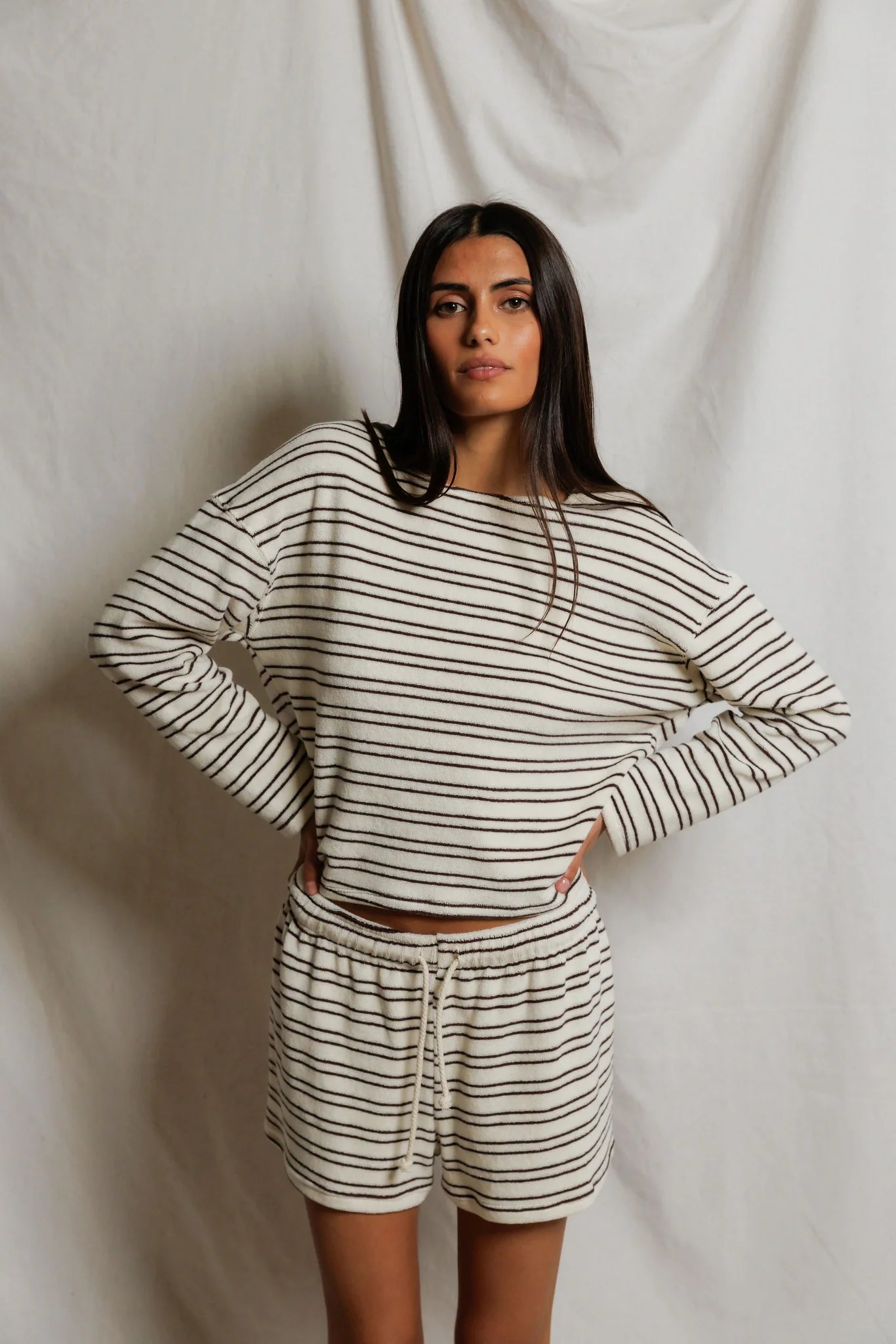 Keri Stripe, loop terry long sleeve stripe tee