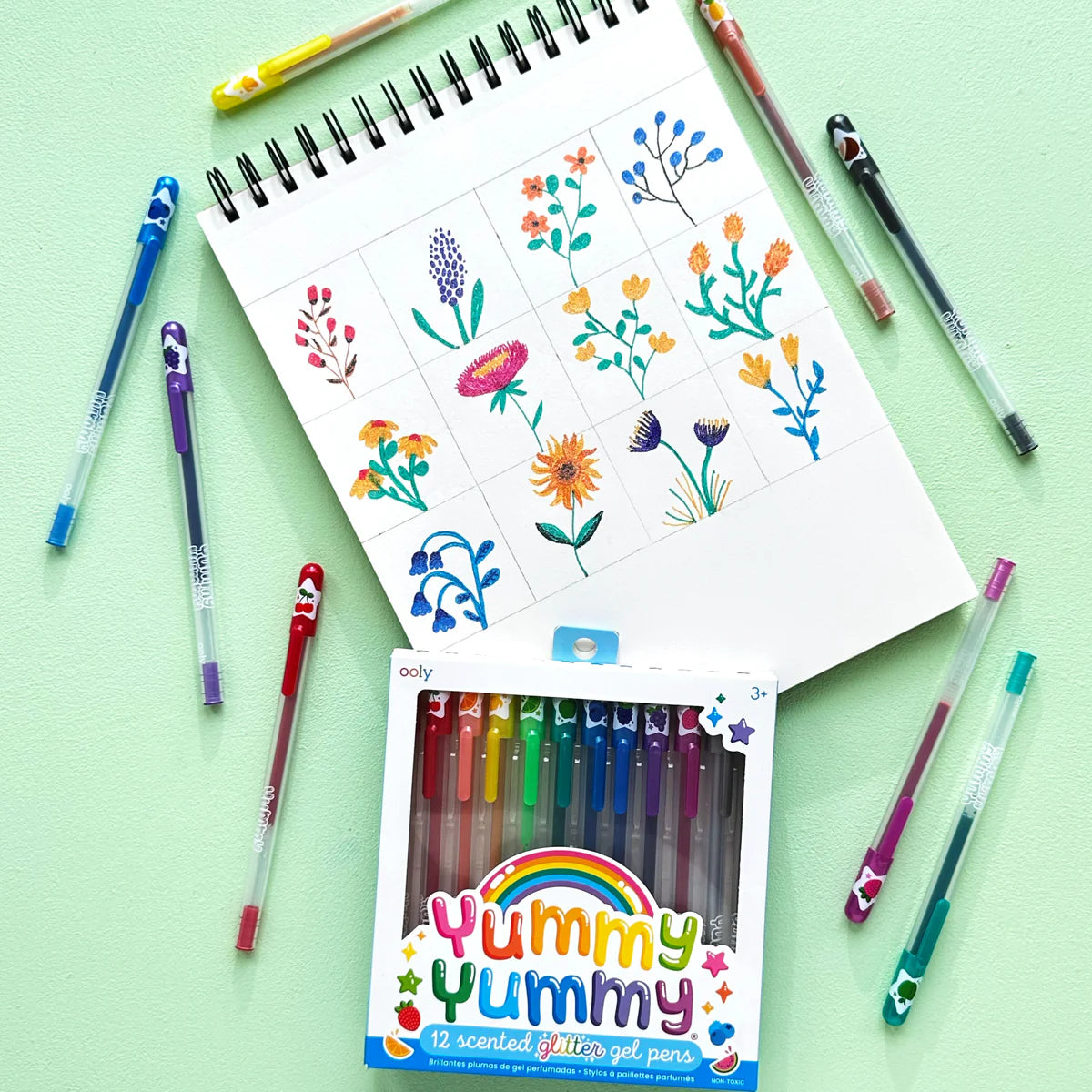 Scented Glitter Gel Pens - Set of 12 , Yummy yummy
