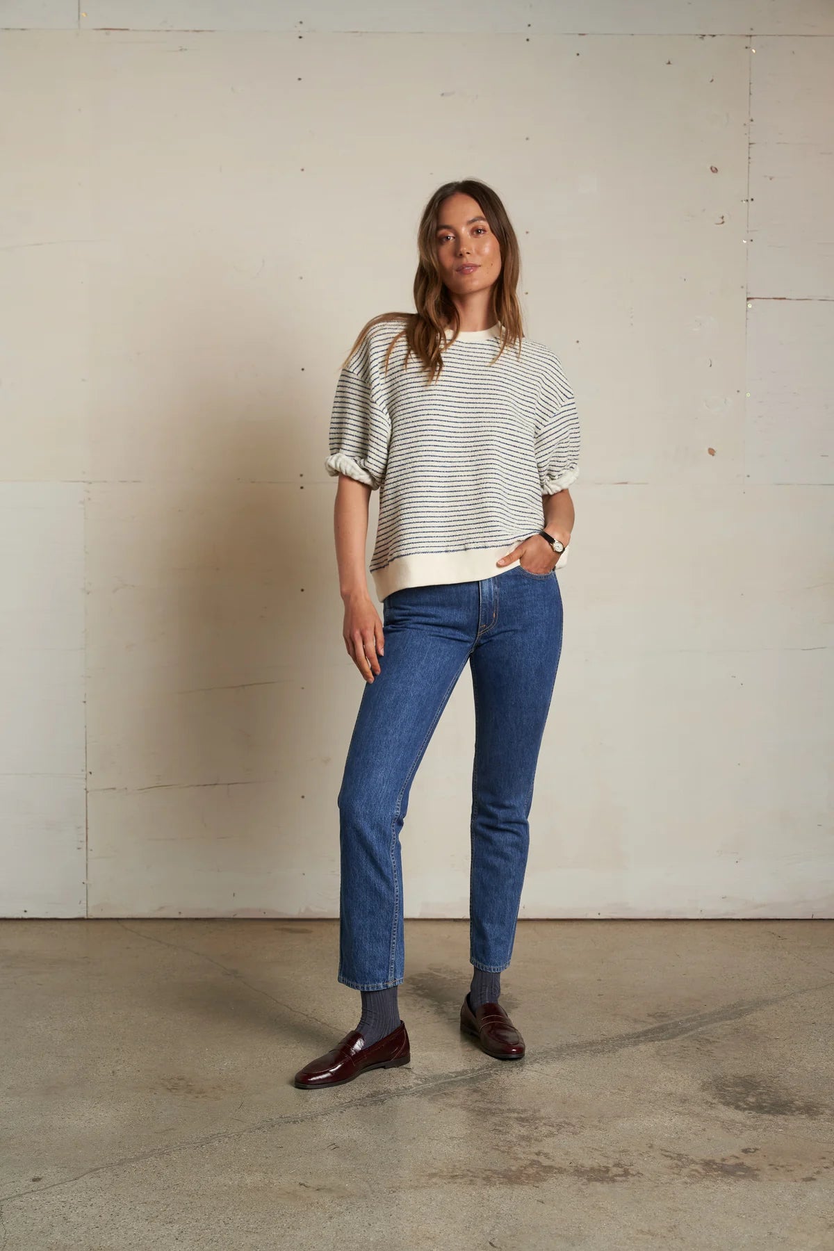 Rebecca, rolled crew neck