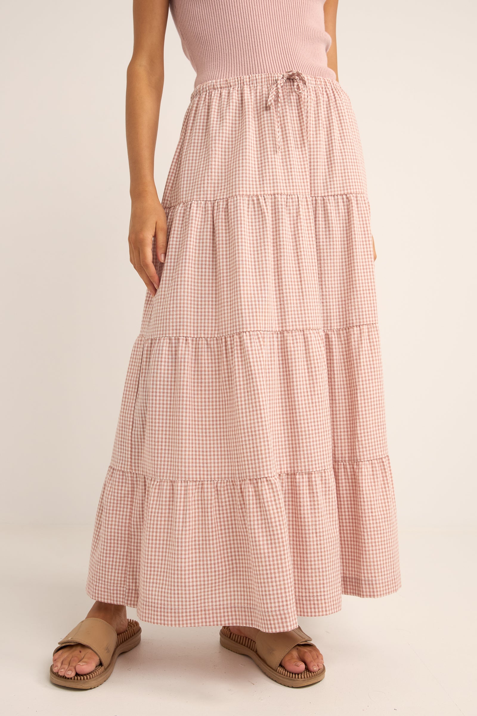 Lola checkered tiered maxi skirt