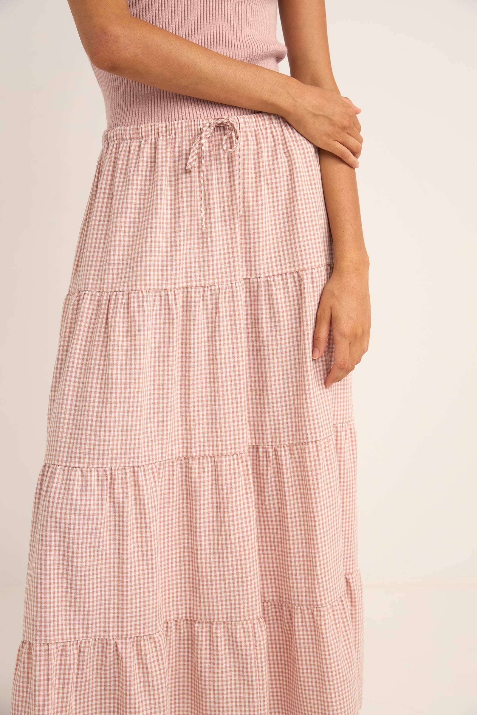 Lola checkered tiered maxi skirt