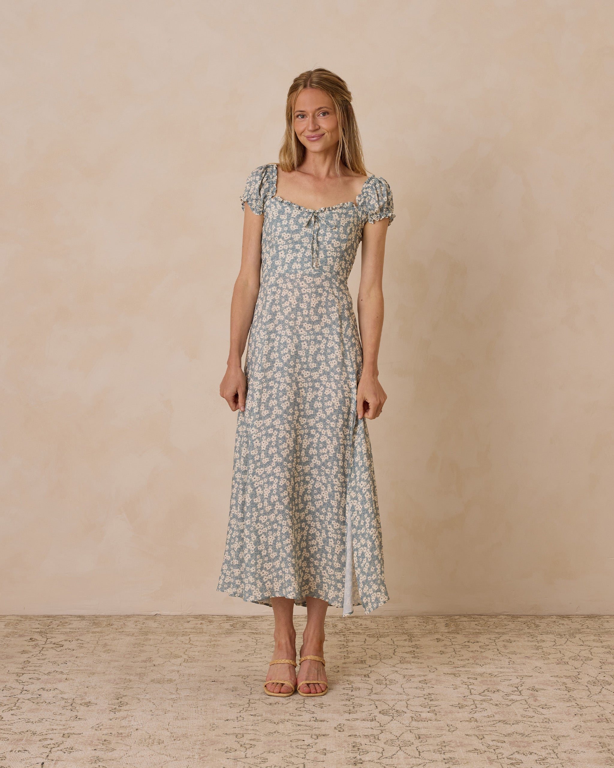 Nancy Dress,  Aqua Ditsy