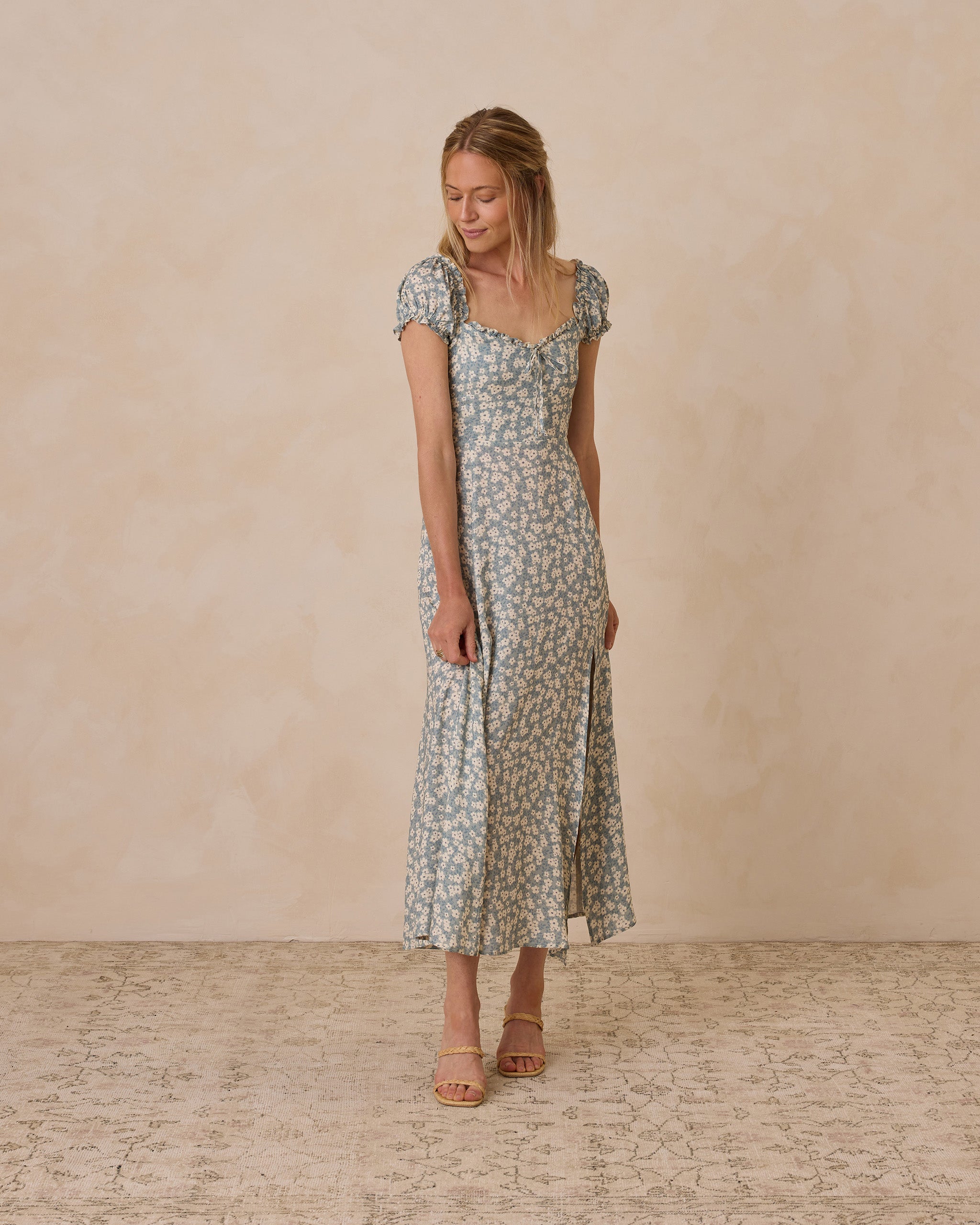 Nancy Dress,  Aqua Ditsy