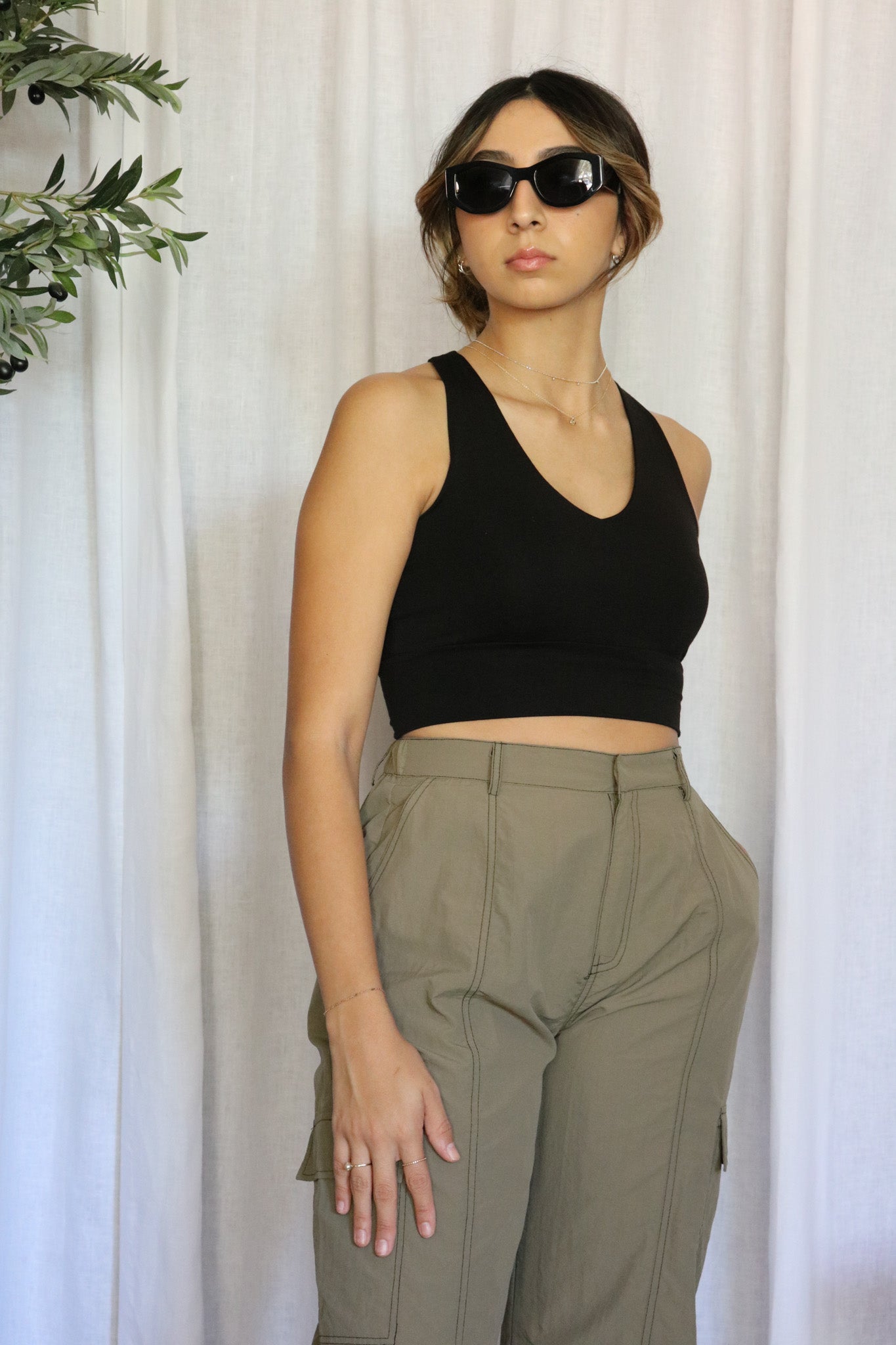 Black V-Neck Crop Top