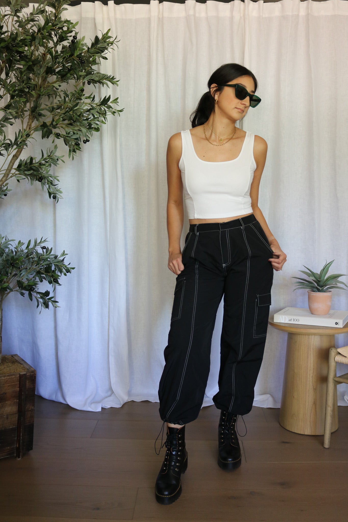 White Ribbed Tank Crop Top